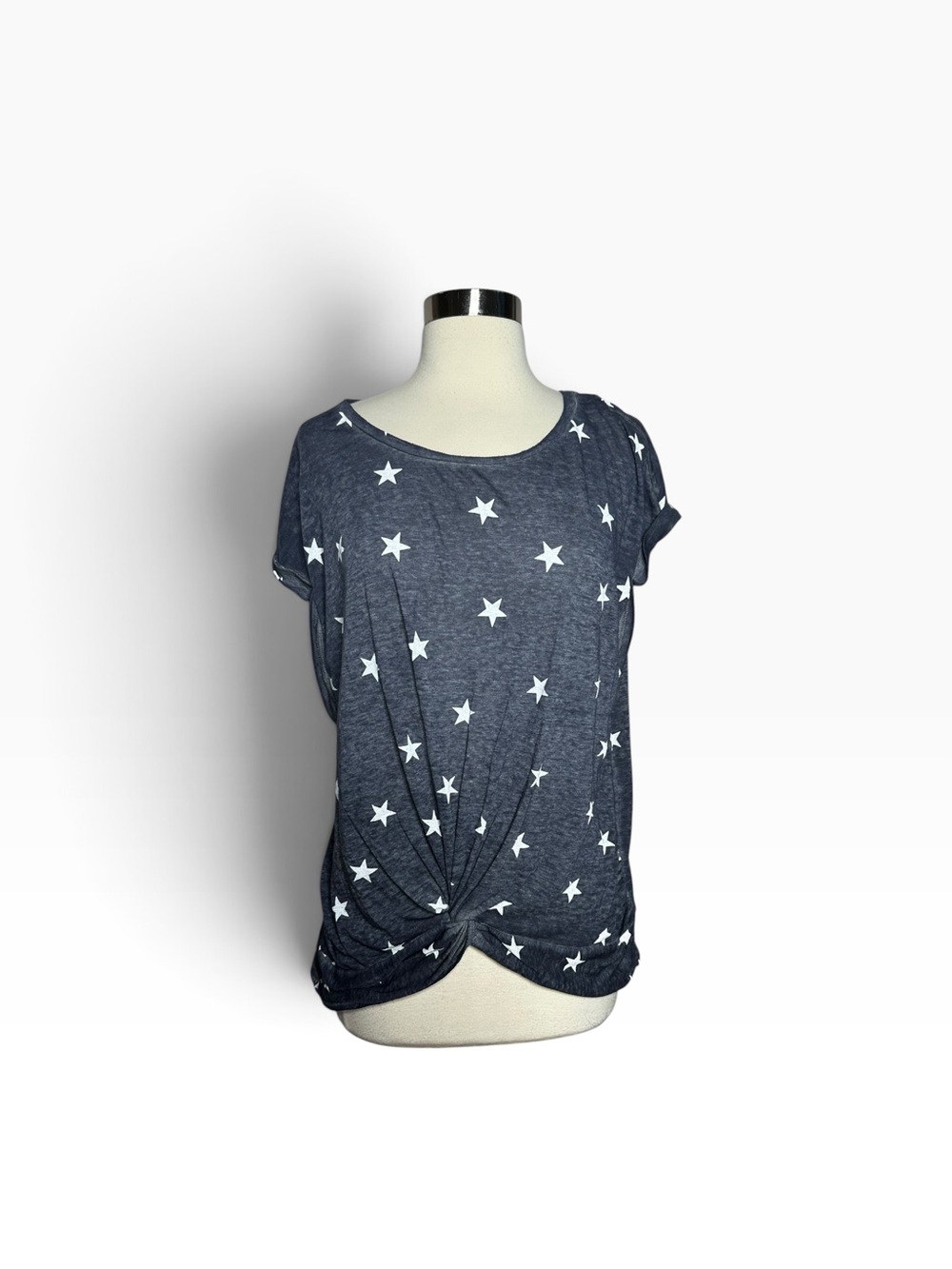 Lucky Brand Navy Blue Star Print Twist Front Short Sleeve Top Tee Size Large